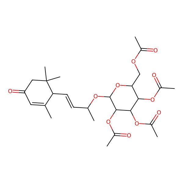 2D Structure of [3,4,5-Triacetyloxy-6-[4-(2,6,6-trimethyl-4-oxocyclohex-2-en-1-yl)but-3-en-2-yloxy]oxan-2-yl]methyl acetate