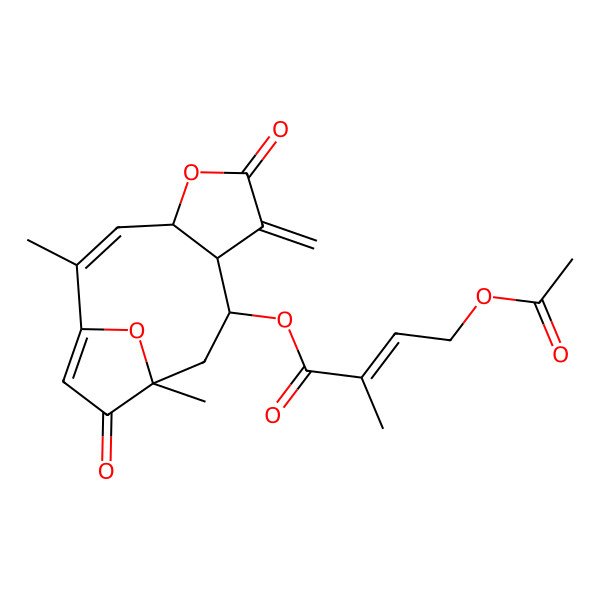 2D Structure of [(2Z,4R,8R,9R,11S)-2,11-dimethyl-7-methylidene-6,12-dioxo-5,14-dioxatricyclo[9.2.1.04,8]tetradeca-1(13),2-dien-9-yl] (E)-4-acetyloxy-2-methylbut-2-enoate