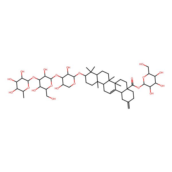 2D Structure of [(2S,3R,4S,5S,6R)-3,4,5-trihydroxy-6-(hydroxymethyl)oxan-2-yl] (4aS,6aR,6aS,6bR,8aR,10S,12aR,14bS)-10-[(2S,3R,4S,5S)-4-[(2S,3R,4S,5S,6R)-3,5-dihydroxy-6-(hydroxymethyl)-4-[(2S,3R,4R,5R,6S)-3,4,5-trihydroxy-6-methyloxan-2-yl]oxyoxan-2-yl]oxy-3,5-dihydroxyoxan-2-yl]oxy-6a,6b,9,9,12a-pentamethyl-2-methylidene-1,3,4,5,6,6a,7,8,8a,10,11,12,13,14b-tetradecahydropicene-4a-carboxylate
