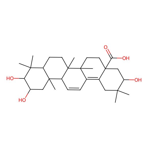 2D Structure of 3,10,11-Trihydroxy-2,2,6a,6b,9,9,12a-heptamethyl-1,3,4,5,6,6a,7,8,8a,10,11,12-dodecahydropicene-4a-carboxylic acid