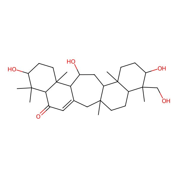 2D Structure of 8,13,19-Trihydroxy-20-(hydroxymethyl)-1,7,7,11,16,20-hexamethylpentacyclo[13.8.0.03,12.06,11.016,21]tricos-3-en-5-one