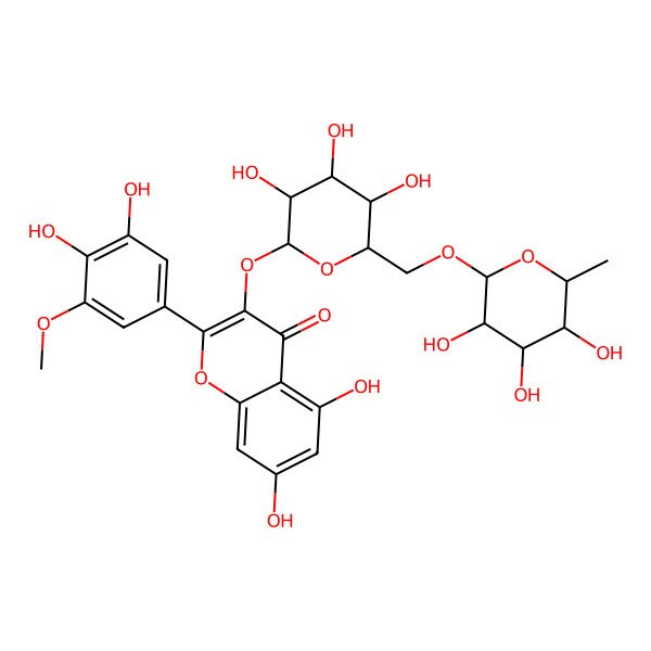 2D Structure of 2-(3,4-Dihydroxy-5-methoxyphenyl)-5,7-dihydroxy-3-[3,4,5-trihydroxy-6-[(3,4,5-trihydroxy-6-methyloxan-2-yl)oxymethyl]oxan-2-yl]oxychromen-4-one