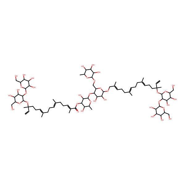 2D Structure of [(2R,3R,4R,5S,6S)-2-[(2R,3S,4R,5R,6R)-6-[(2Z,6E,10E,14S)-14-[(2S,3R,4S,5S,6R)-4,5-dihydroxy-6-(hydroxymethyl)-3-[(2S,3R,4S,5S,6R)-3,4,5-trihydroxy-6-(hydroxymethyl)oxan-2-yl]oxyoxan-2-yl]oxy-2,6,10,14-tetramethylhexadeca-2,6,10,15-tetraenoxy]-4,5-dihydroxy-2-[[(2R,3R,4R,5R,6S)-3,4,5-trihydroxy-6-methyloxan-2-yl]oxymethyl]oxan-3-yl]oxy-3,5-dihydroxy-6-methyloxan-4-yl] (2Z,6E,10E,14S)-14-[(2S,3R,4S,5S,6R)-4,5-dihydroxy-6-(hydroxymethyl)-3-[(2S,3R,4S,5S,6R)-3,4,5-trihydroxy-6-(hydroxymethyl)oxan-2-yl]oxyoxan-2-yl]oxy-2,6,10,14-tetramethylhexadeca-2,6,10,15-tetraenoate