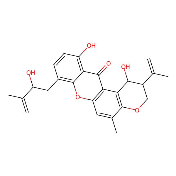 2D Structure of (1S,2R)-1,11-dihydroxy-8-[(2R)-2-hydroxy-3-methylbut-3-enyl]-5-methyl-2-prop-1-en-2-yl-2,3-dihydro-1H-pyrano[3,2-a]xanthen-12-one