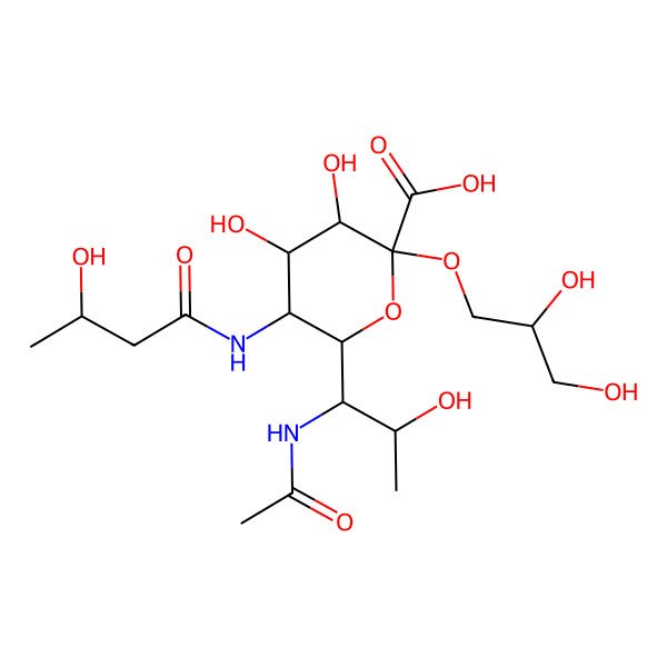 2D Structure of (2S,3R,4S,5S,6R)-6-[(1R,2S)-1-acetamido-2-hydroxypropyl]-2-[(2R)-2,3-dihydroxypropoxy]-3,4-dihydroxy-5-[[(3S)-3-hydroxybutanoyl]amino]oxane-2-carboxylic acid