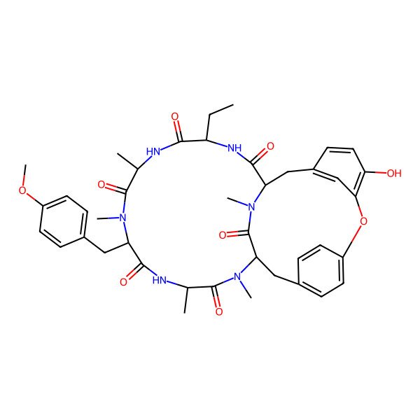 2D Structure of 4-Ethyl-24-hydroxy-10-[(4-methoxyphenyl)methyl]-7,9,13,15,29-pentamethyl-22-oxa-3,6,9,12,15,29-hexazatetracyclo[14.12.2.218,21.123,27]tritriaconta-18,20,23,25,27(31),32-hexaene-2,5,8,11,14,30-hexone