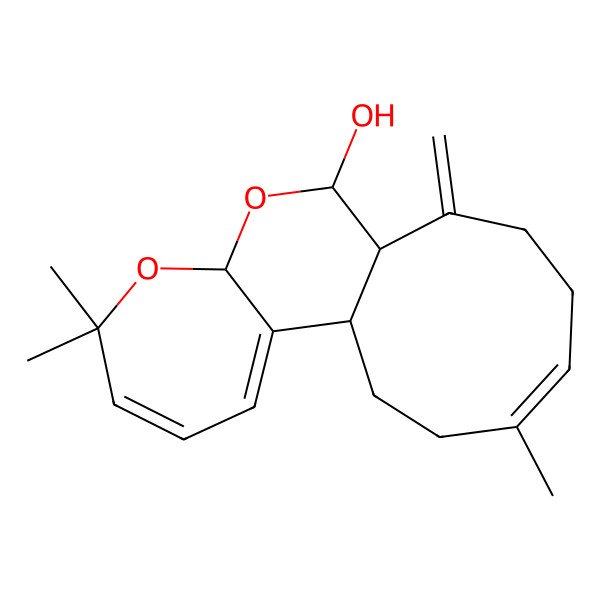 2D Structure of (1R,8R,10R,11S,15E)-6,6,16-trimethyl-12-methylidene-7,9-dioxatricyclo[9.7.0.02,8]octadeca-2,4,15-trien-10-ol