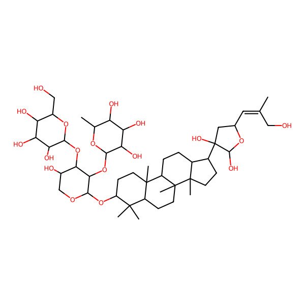 2D Structure of 2-[2-[[17-[2,3-dihydroxy-5-(3-hydroxy-2-methylprop-1-enyl)oxolan-3-yl]-4,4,8,10,14-pentamethyl-2,3,5,6,7,9,11,12,13,15,16,17-dodecahydro-1H-cyclopenta[a]phenanthren-3-yl]oxy]-5-hydroxy-4-[3,4,5-trihydroxy-6-(hydroxymethyl)oxan-2-yl]oxyoxan-3-yl]oxy-6-methyloxane-3,4,5-triol