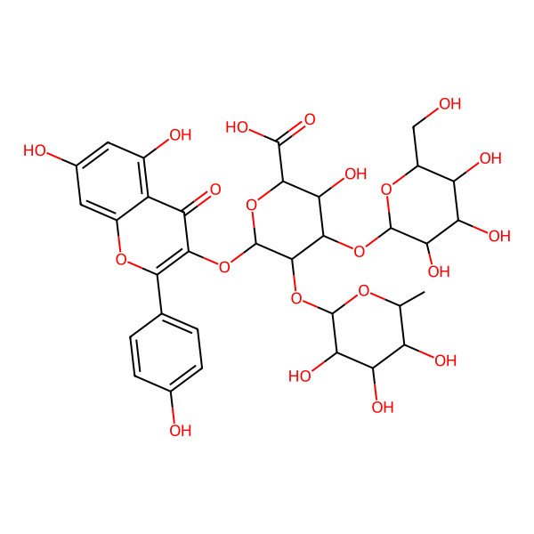 2D Structure of 6-[5,7-Dihydroxy-2-(4-hydroxyphenyl)-4-oxochromen-3-yl]oxy-3-hydroxy-4-[3,4,5-trihydroxy-6-(hydroxymethyl)oxan-2-yl]oxy-5-(3,4,5-trihydroxy-6-methyloxan-2-yl)oxyoxane-2-carboxylic acid