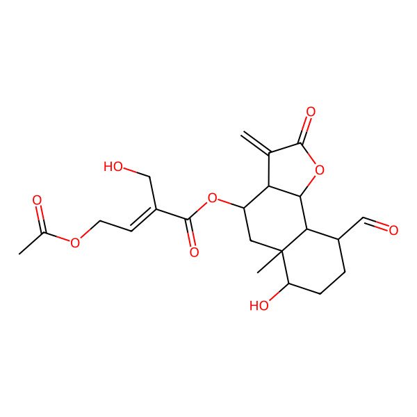 2D Structure of [(3aR,4S,5aR,6R,9S,9aS,9bS)-9-formyl-6-hydroxy-5a-methyl-3-methylidene-2-oxo-4,5,6,7,8,9,9a,9b-octahydro-3aH-benzo[g][1]benzofuran-4-yl] (E)-4-acetyloxy-2-(hydroxymethyl)but-2-enoate