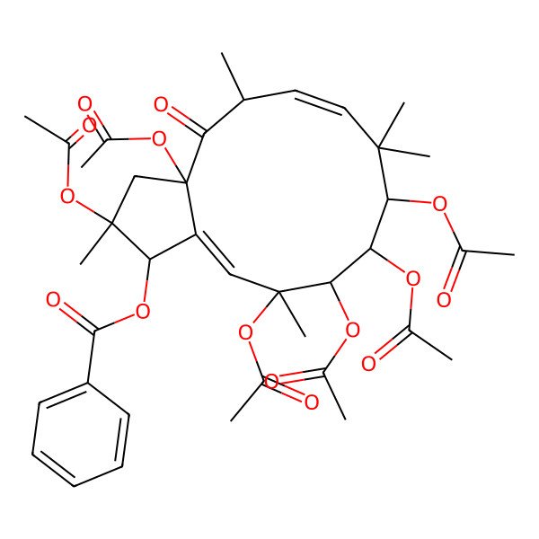 2D Structure of (2,3a,9,10,11,12-Hexaacetyloxy-2,5,8,8,12-pentamethyl-4-oxo-1,3,5,9,10,11-hexahydrocyclopenta[12]annulen-1-yl) benzoate