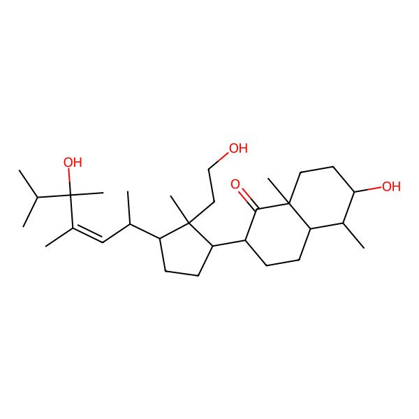 2D Structure of 6-Hydroxy-2-[2-(2-hydroxyethyl)-3-(5-hydroxy-4,5,6-trimethylhept-3-en-2-yl)-2-methylcyclopentyl]-5,8a-dimethyl-2,3,4,4a,5,6,7,8-octahydronaphthalen-1-one