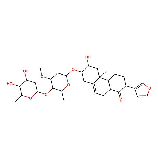 2D Structure of (2R,4aS,4bR,6R,7R,10aR)-7-[(2S,4S,5R,6R)-5-[(2S,4S,5S,6R)-4,5-dihydroxy-6-methyloxan-2-yl]oxy-4-methoxy-6-methyloxan-2-yl]oxy-6-hydroxy-4b-methyl-2-(2-methylfuran-3-yl)-2,3,4,4a,5,6,7,8,10,10a-decahydrophenanthren-1-one