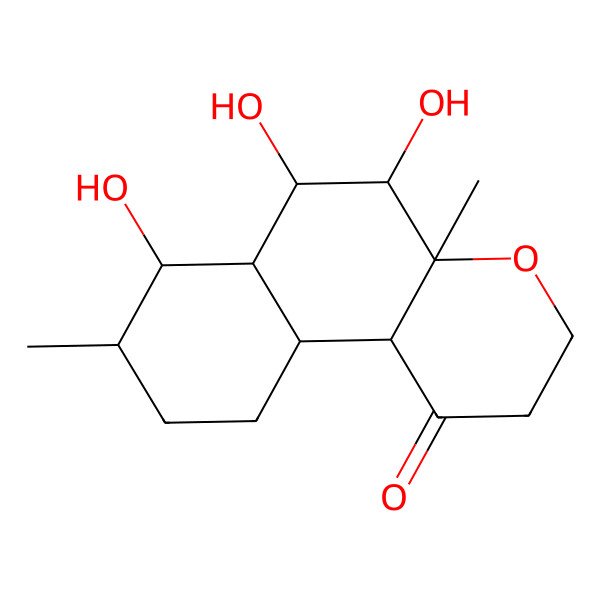 2D Structure of 5,6,7-trihydroxy-4a,8-dimethyl-3,5,6,6a,7,8,9,10,10a,10b-decahydro-2H-benzo[f]chromen-1-one