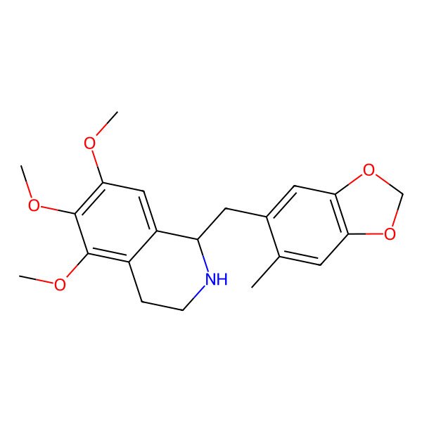 2D Structure of 5,6,7-Trimethoxy-1-[(6-methyl-1,3-benzodioxol-5-yl)methyl]-1,2,3,4-tetrahydroisoquinoline