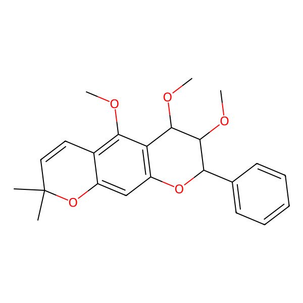 2D Structure of 5,6,7-trimethoxy-2,2-dimethyl-8-phenyl-7,8-dihydro-6H-pyrano[3,2-g]chromene