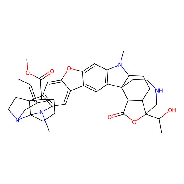 2D Structure of methyl (1R,13R,14R,17S,22R,30S,33R,34E,39R)-34-ethylidene-17-[(1R)-1-hydroxyethyl]-9,29-dimethyl-15-oxo-5,16-dioxa-9,19,29,36-tetrazaundecacyclo[31.5.1.01,30.02,28.04,26.06,25.08,23.010,22.013,17.014,22.030,36]nonatriaconta-2(28),3,6,8(23),24,26-hexaene-39-carboxylate