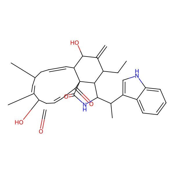 2D Structure of (1R,3E,6R,7E,9S,11E,13R,14S,16S,17R,18S)-16-ethyl-6,14-dihydroxy-18-[(1R)-1-(1H-indol-3-yl)ethyl]-7,9-dimethyl-15-methylidene-19-azatricyclo[11.7.0.01,17]icosa-3,7,11-triene-2,5,20-trione