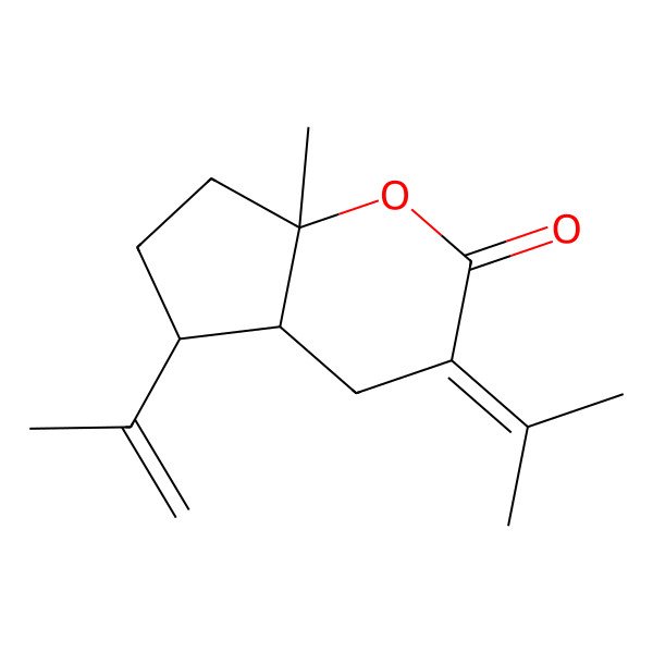 2D Structure of (4aR,5S,7aS)-7a-methyl-3-propan-2-ylidene-5-prop-1-en-2-yl-4a,5,6,7-tetrahydro-4H-cyclopenta[b]pyran-2-one