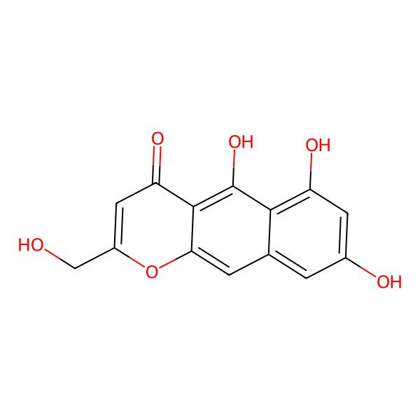 2D Structure of 5,6,8-trihydroxy-2-(hydroxymethyl)benzo[g]chromen-4-one