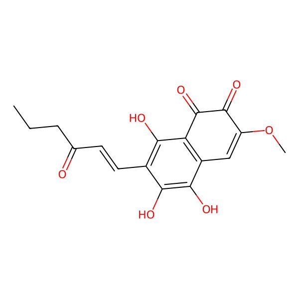 2D Structure of 5,6,8-Trihydroxy-3-methoxy-7-(3-oxohex-1-enyl)naphthalene-1,2-dione