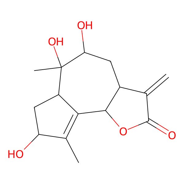 2D Structure of 5,6,8-trihydroxy-6,9-dimethyl-3-methylidene-4,5,6a,7,8,9b-hexahydro-3aH-azuleno[4,5-b]furan-2-one