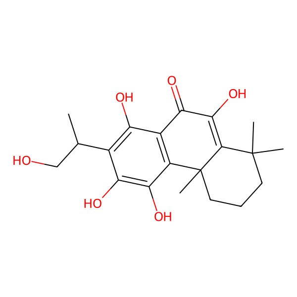 2D Structure of 5,6,8,10-tetrahydroxy-7-(1-hydroxypropan-2-yl)-1,1,4a-trimethyl-3,4-dihydro-2H-phenanthren-9-one 2D Structure of 5,6,8,10-tetrahydroxy-7-(1-hydroxypropan-2-yl)-1,1,4a-trimethyl-3,4-dihydro-2H-phenanthren-9-one