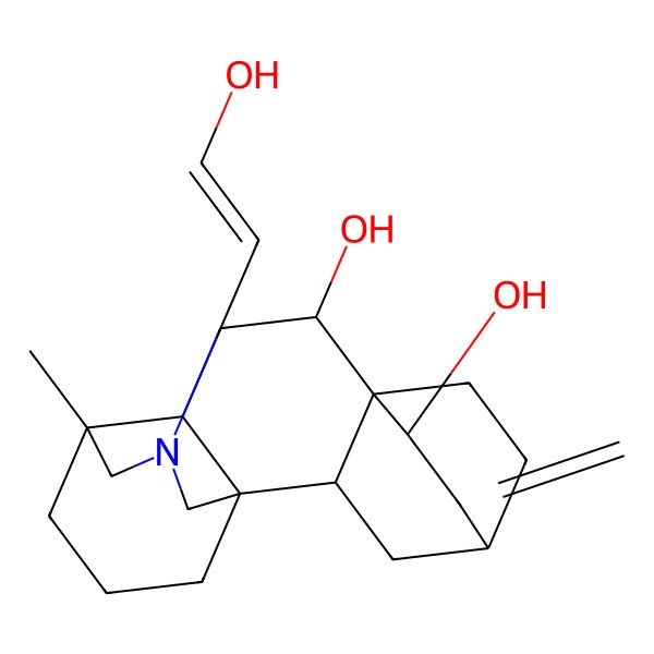 2D Structure of (1S,2S,4S,6S,7R,8R,10R,11R)-13-[(E)-2-hydroxyethenyl]-11-methyl-5-methylidene-13-azapentacyclo[9.3.3.24,7.01,10.02,7]nonadecane-6,8-diol