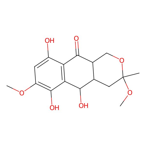 2D Structure of 5,6,9-trihydroxy-3,7-dimethoxy-3-methyl-4,4a,5,10a-tetrahydro-1H-benzo[g]isochromen-10-one