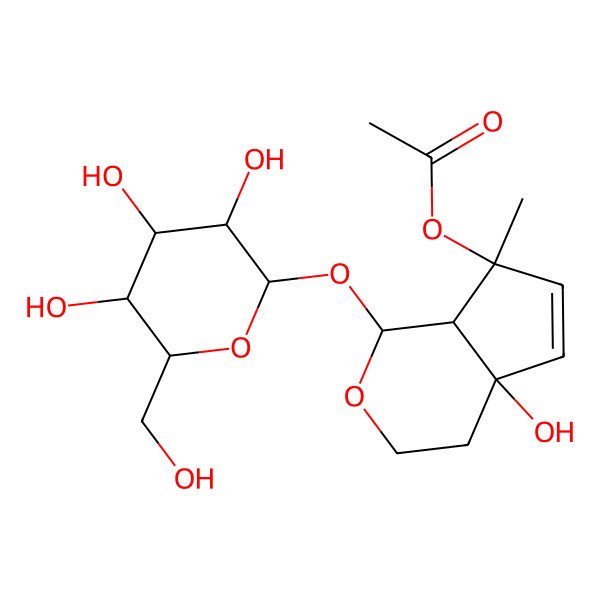 2D Structure of [4a-Hydroxy-7-methyl-1-[3,4,5-trihydroxy-6-(hydroxymethyl)oxan-2-yl]oxy-1,3,4,7a-tetrahydrocyclopenta[c]pyran-7-yl] acetate