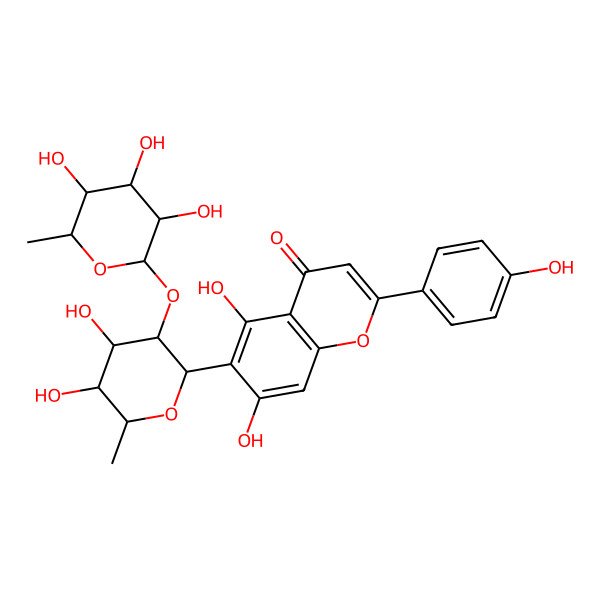 2D Structure of 6-[(2R,3S,4R,5S,6S)-4,5-dihydroxy-6-methyl-3-[(2S,3R,4R,5R,6S)-3,4,5-trihydroxy-6-methyloxan-2-yl]oxyoxan-2-yl]-5,7-dihydroxy-2-(4-hydroxyphenyl)chromen-4-one