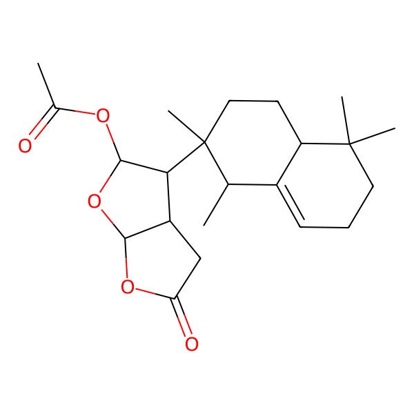 2D Structure of [5-oxo-3-(1,2,5,5-tetramethyl-1,3,4,4a,6,7-hexahydronaphthalen-2-yl)-3,3a,4,6a-tetrahydro-2H-furo[2,3-b]furan-2-yl] acetate