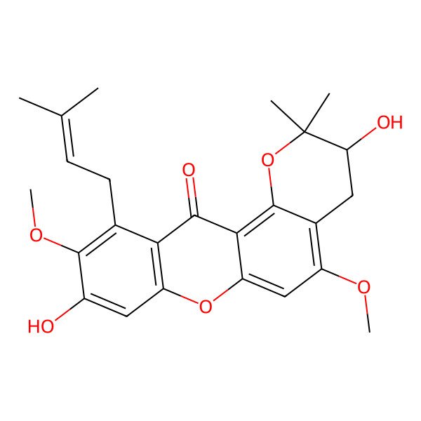 2D Structure of (3R)-3,9-dihydroxy-5,10-dimethoxy-2,2-dimethyl-11-(3-methylbut-2-enyl)-3,4-dihydropyrano[2,3-a]xanthen-12-one