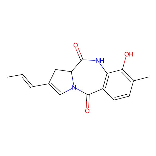 2D Structure of (6aS)-4-hydroxy-3-methyl-8-[(E)-prop-1-enyl]-6a,7-dihydro-5H-pyrrolo[2,1-c][1,4]benzodiazepine-6,11-dione