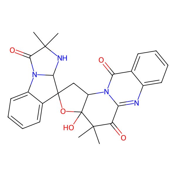 2D Structure of 15-Hydroxy-2',2',16,16-tetramethylspiro[14-oxa-2,10-diazatetracyclo[8.7.0.03,8.011,15]heptadeca-1,3,5,7-tetraene-13,4'-3,3a-dihydroimidazo[1,2-a]indole]-1',9,17-trione