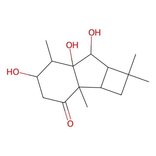 2D Structure of 5,6a,7-trihydroxy-1,1,2b,6-tetramethyl-2a,4,5,6,7,7a-hexahydro-2H-cyclobuta[a]inden-3-one