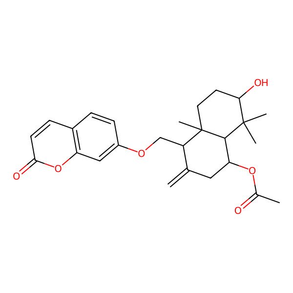2D Structure of [(1R,4R,4aR,7S,8aS)-7-hydroxy-4a,8,8-trimethyl-3-methylidene-4-[(2-oxochromen-7-yl)oxymethyl]-2,4,5,6,7,8a-hexahydro-1H-naphthalen-1-yl] acetate