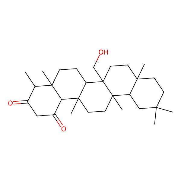 2D Structure of 6b-(hydroxymethyl)-4,4a,6a,8a,11,11,14a-heptamethyl-5,6,6a,7,8,9,10,12,12a,13,14,14b-dodecahydro-4H-picene-1,3-dione