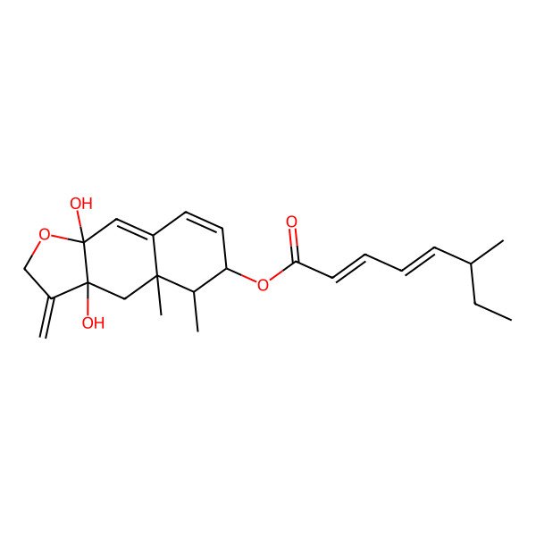 2D Structure of (3a,9a-dihydroxy-4a,5-dimethyl-3-methylidene-5,6-dihydro-4H-benzo[f][1]benzofuran-6-yl) 6-methylocta-2,4-dienoate