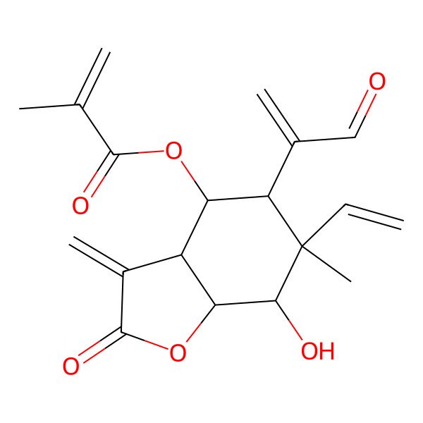 2D Structure of [(3aR,4S,5R,6S,7S,7aR)-6-ethenyl-7-hydroxy-6-methyl-3-methylidene-2-oxo-5-(3-oxoprop-1-en-2-yl)-4,5,7,7a-tetrahydro-3aH-1-benzofuran-4-yl] 2-methylprop-2-enoate