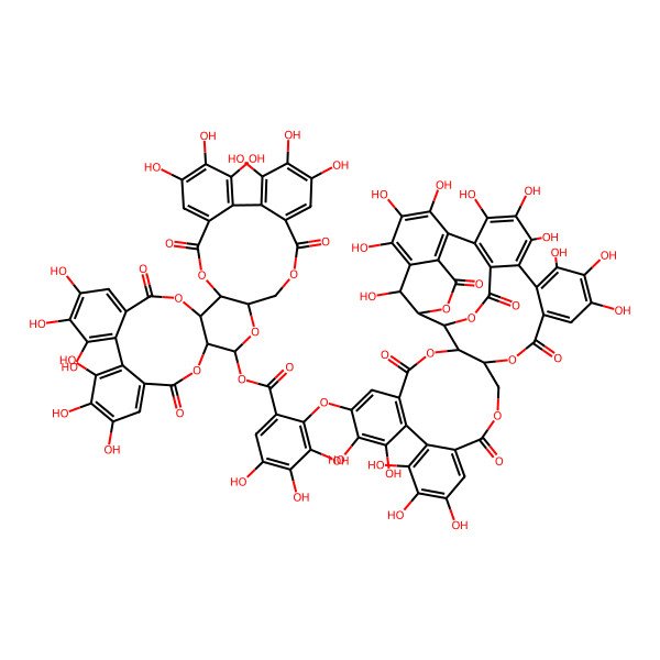 2D Structure of [(1S,2S,19R,20S,22R)-7,8,9,12,13,14,28,29,30,33,34,35-dodecahydroxy-4,17,25,38-tetraoxo-3,18,21,24,39-pentaoxaheptacyclo[20.17.0.02,19.05,10.011,16.026,31.032,37]nonatriaconta-5,7,9,11,13,15,26,28,30,32,34,36-dodecaen-20-yl] 3,4,5-trihydroxy-2-[[(1S,2S,20R,42S,46R)-8,9,12,13,14,25,26,27,30,31,32,35,36,37,46-pentadecahydroxy-4,17,22,40,44-pentaoxo-3,18,21,41,43-pentaoxanonacyclo[27.13.3.138,42.02,20.05,10.011,16.023,28.033,45.034,39]hexatetraconta-5,7,9,11,13,15,23,25,27,29(45),30,32,34(39),35,37-pentadecaen-7-yl]oxy]benzoate
