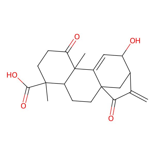 2D Structure of (1S,4R,5S,9S,12S,13S)-12-hydroxy-5,9-dimethyl-14-methylidene-8,15-dioxotetracyclo[11.2.1.01,10.04,9]hexadec-10-ene-5-carboxylic acid