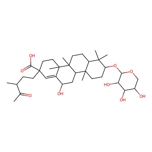 2D Structure of 12-hydroxy-4a,4b,7,7,10a-pentamethyl-2-(3-methyl-4-oxopentyl)-8-(3,4,5-trihydroxyoxan-2-yl)oxy-4,5,6,6a,8,9,10,10b,11,12-decahydro-3H-chrysene-2-carboxylic acid