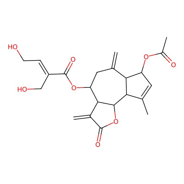 2D Structure of [(3aR,4R,6aR,7S,9aR,9bR)-7-acetyloxy-9-methyl-3,6-dimethylidene-2-oxo-4,5,6a,7,9a,9b-hexahydro-3aH-azuleno[4,5-b]furan-4-yl] (E)-4-hydroxy-2-(hydroxymethyl)but-2-enoate