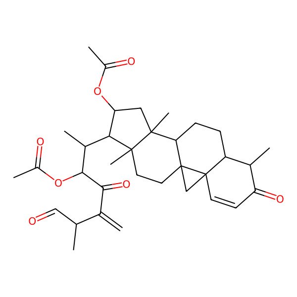 2D Structure of [(1S,3S,7S,8S,11S,12S,14S,15R,16R)-15-[(2S,3R,6R)-3-acetyloxy-6-methyl-5-methylidene-4,7-dioxoheptan-2-yl]-7,12,16-trimethyl-6-oxo-14-pentacyclo[9.7.0.01,3.03,8.012,16]octadec-4-enyl] acetate