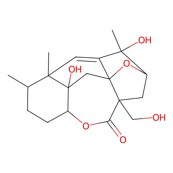 2D Structure of 2,13-Dihydroxy-5-(hydroxymethyl)-2,11,12-trimethyl-7,17-dioxapentacyclo[10.3.1.13,15.05,15.08,13]heptadec-1(16)-en-6-one