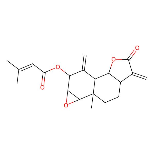 2D Structure of (9-Methyl-5,14-dimethylidene-4-oxo-3,11-dioxatetracyclo[7.5.0.02,6.010,12]tetradecan-13-yl) 3-methylbut-2-enoate