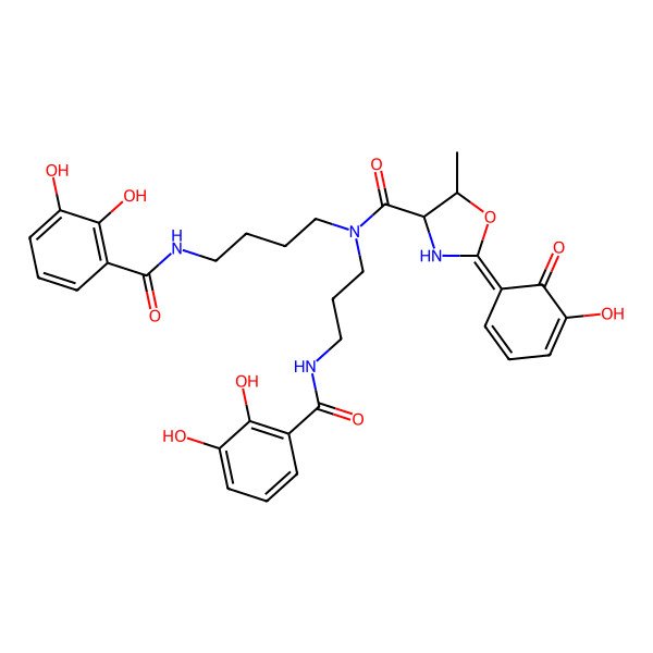2D Structure of (2Z,4S,5R)-N-[4-[(2,3-dihydroxybenzoyl)amino]butyl]-N-[3-[(2,3-dihydroxybenzoyl)amino]propyl]-2-(5-hydroxy-6-oxocyclohexa-2,4-dien-1-ylidene)-5-methyl-1,3-oxazolidine-4-carboxamide