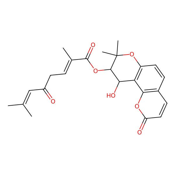 2D Structure of (10-Hydroxy-8,8-dimethyl-2-oxo-9,10-dihydropyrano[2,3-f]chromen-9-yl) 2,7-dimethyl-5-oxoocta-2,6-dienoate