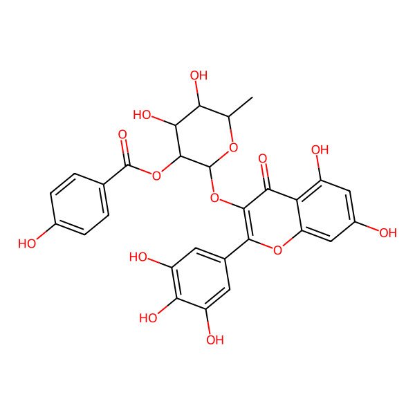 2D Structure of [(2S,3S,4S,5R,6S)-2-[5,7-dihydroxy-4-oxo-2-(3,4,5-trihydroxyphenyl)chromen-3-yl]oxy-4,5-dihydroxy-6-methyloxan-3-yl] 4-hydroxybenzoate